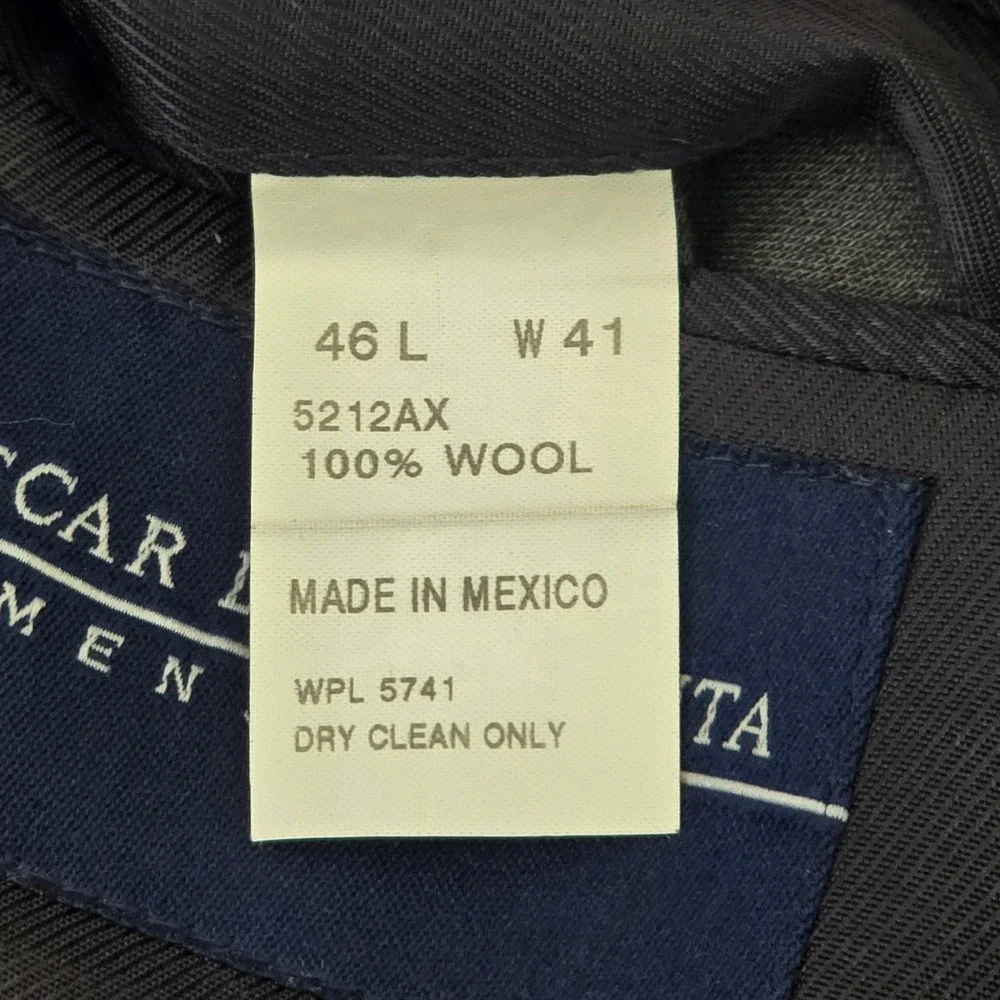 Oscar de la Renta Menswear Pinstripe Wool Suit Jacket Blazer 46L 1 Broken Button
